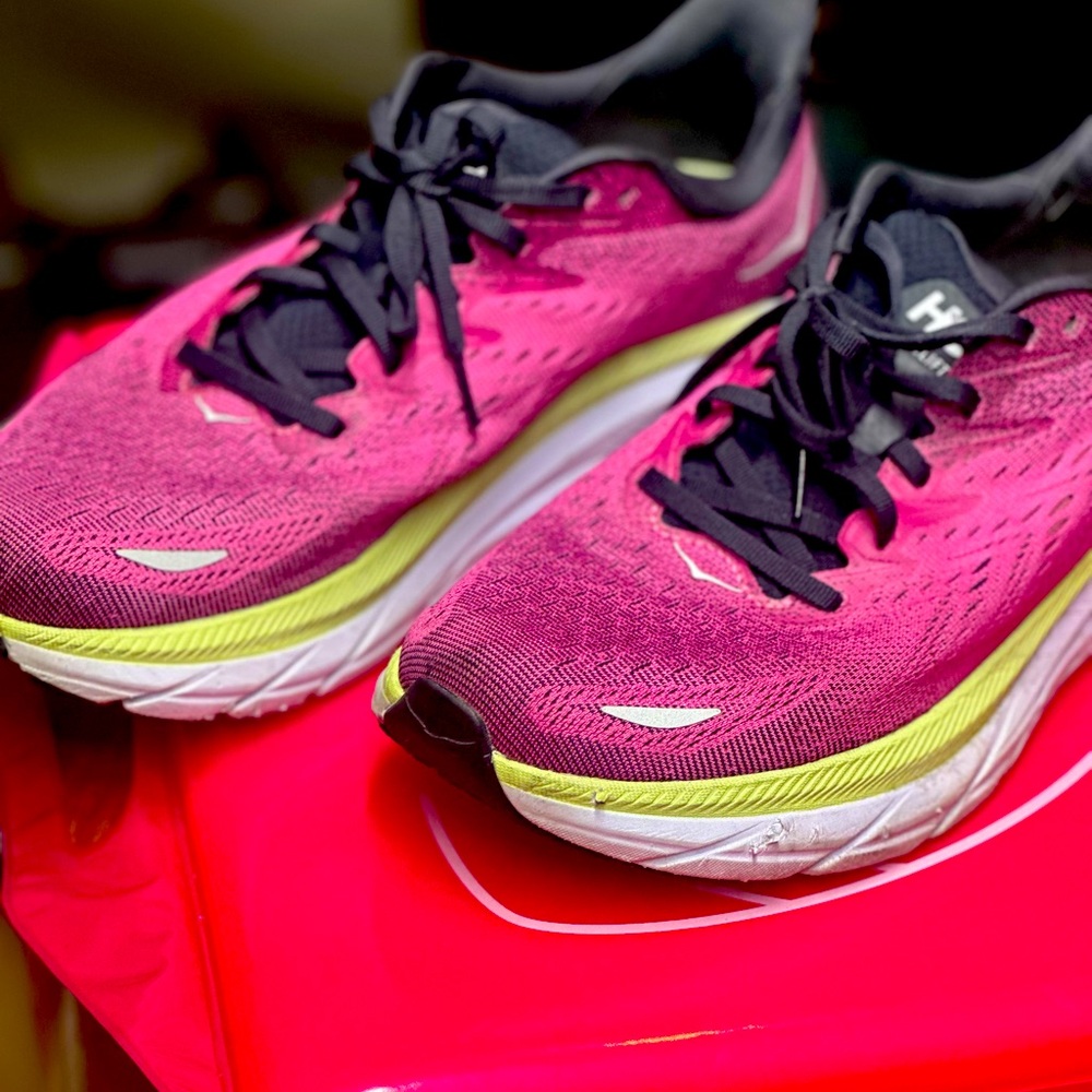 Hoka Women's Pink and Yellow Athletic Shoes